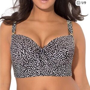 smart & sexy Black and White Pearl Dot Longline Underwire Bikini Top